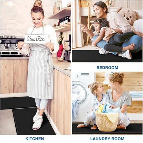 Tapis de cuisine imperméable noir pour sol ergonomique et bureau debout - 3
