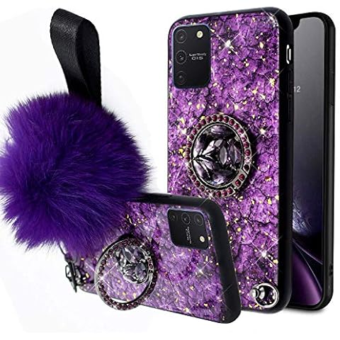 Herbests Kompatibel mit Samsung Galaxy S10 Lite Hülle mit Ring Halter Ständer Strass Diamant Glitzer Bling Marmor Muster Mädchen Frauen TPU Silikon Hülle Schutzhülle Case Ultradünn Hülle Cover