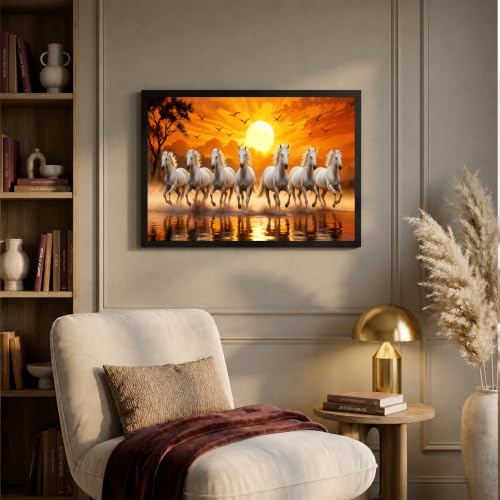 Image of Suneree 7 Horse Vastu Wall Painting (Landscape Collection) (Natural, Design 15, 33L x 25W cm)