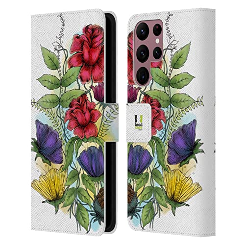 Carcasa Samsung Galaxy S22 Ultra 5G tipo libro cuero flores acuarela funda protectora