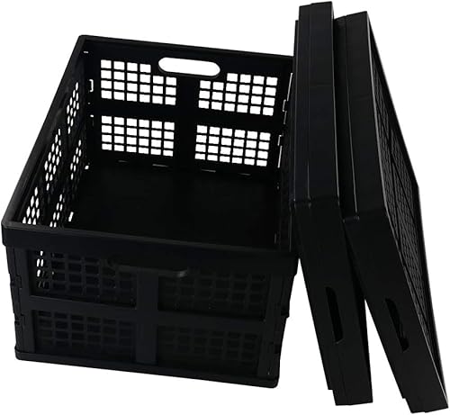 Miniatura 7 de Cajas plegables rectangulares de plástico de 34 L, almacenamiento de cajas plegables, paquete para 3, negro
