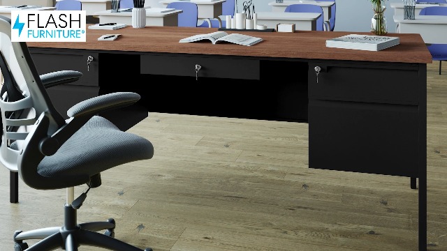 Officeデスク Amazon.com: Flash Furniture Cambridge Double Pedestal Desk with 5