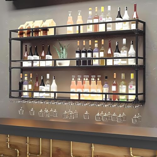 KEPMOGOH Casier à Vin en MéTal, Porte-Bouteilles Mural avec Porte-Verre, Etagere A Vin,...
