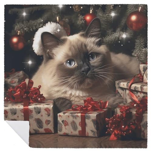 Servilletas de tela con gato siamés navideño 2 piezas miniatura 6