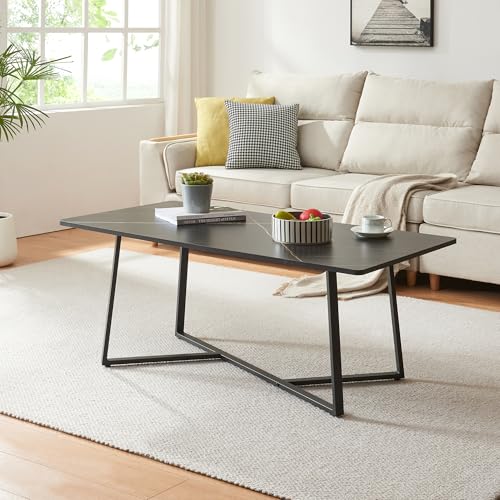 [en.casa] Tavolino Centrale da Salotto con Piano Rettangolare Tavolo Basso da Caffè con Gambe in Acciaio 120 x 60 x 48 cm per Soggiorno Sala d'Attesa - Effetto Marmo/Nero