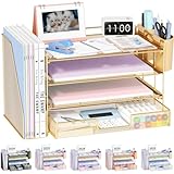 OPNICE Desk Organizer, 4-Tier Desktop File Organizer with Drawer and 2 Pen Holders, Office Desk Accessories, File Sorters, Workspace Organizers for Office Supplies(Gold)