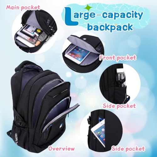 EKUIZAI Solid Color Trolley Backpack Schoolbag for Middle School Students Elementary Rolling Bag Daypack for Teen Boys3