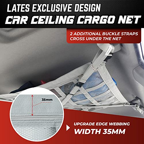 Premium Car Ceiling Cargo Net Pocket 34"X24" With Two Additional Buckle Straps, Car Camping Essentials Accessories For Pickup Truck, Jeep, Suv, Sag Resistant Car Roof Storage Net (Size L) #TOP1