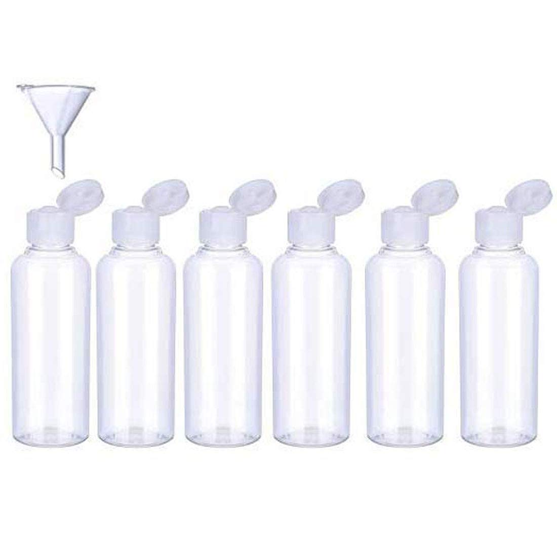 DIY Crafts 200ml Transparent Plastic Air Flight Travel Bottle Transparent Plastic Air Flight Travel Bottle Set + Small Funnel for Flight, Airport, Holiday (60 Botles + Funnel, Clear/Transparent)