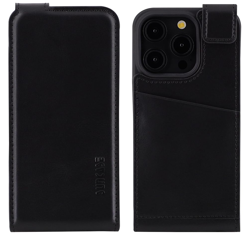 Suncase Original Flip-Style (Ultra-Slim) kompatibel mit iPhone 16 Pro (6,3 Zoll) Hülle Ledertasche Tasche Schutzhülle Case Cover Hülle in schwarz