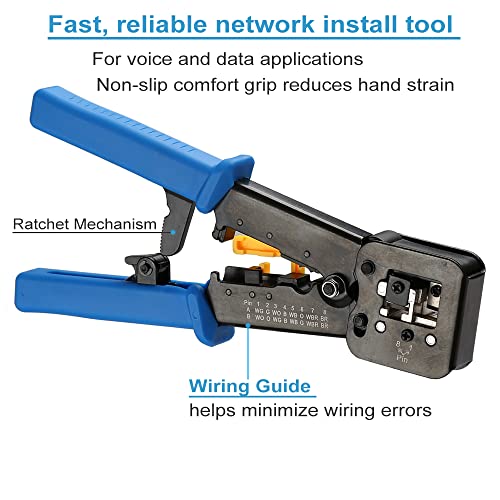 image for Hiija RJ45 Crimp Tool Pass Through Cat5 Cat5e Cat6 Crimping Tool for R