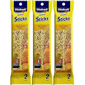 Vitakraft 3 Pack of Finch and Canary Crunch Stick Bird Treats, 2 Sticks Each, Egg and Honey Flavor