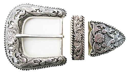 Dangerous Threads Classic Western 1 1/2" Black Leather Belt with 3-piece Buckle Set Sizes 30-722
