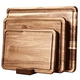YUSOTAN Wood Cutting Board Set of 3 for Kitchen, Acacia Wooden Cutting Boards, Thick Chopping Board with Deep uice Groove Butcher Block, Wooden Trays for Meat, Fruit and Cheese