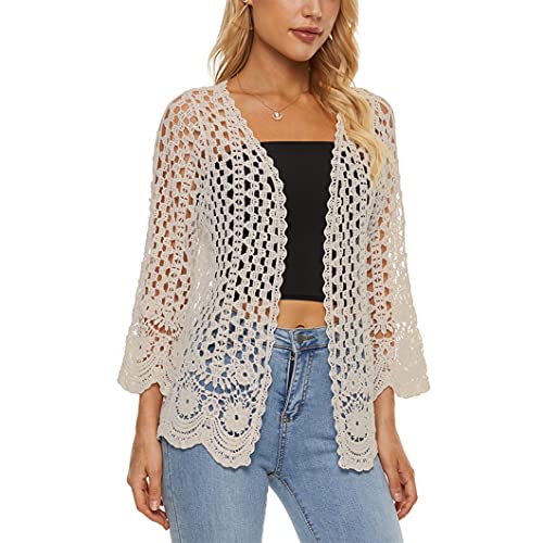 Womens Boho Open Front Cardigan Long Sleeve Loose Knit Lightweight Sweaters