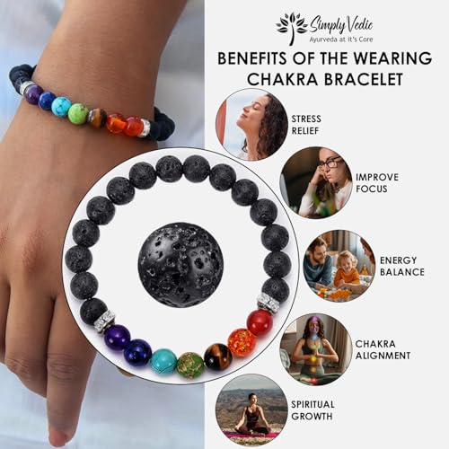 Image of Simply Vedic Chakra Bracelet with Natural Gemstones & Lava Stones for Energy Balancing Emotional Healing Focus Enhancement Stress Relief| Spiritual Gift Fashion Jewellery Unisex- Pack 2