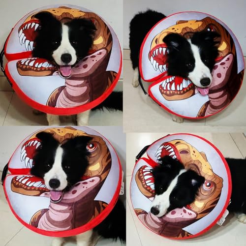 Image of BEAUTYZOO Dog Cone Alternative After Surgery for Large Medium Small Dogs, Soft Inflatable Cone Collar for Dogs Cats, Pet Neck Donut E Collar Dog Recovery Collars to Stop Licking, Dinosaur, L