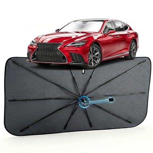 Image of Car Windshield Sun Shade for Lexus LS 2007-2026 - Reflective Coated Fabric Sunshade Umbrella for Front Window, UV Protection Heat Shield Sun Blocker Heat Reflector, 1:1 Exact Fit Keep Car Cool