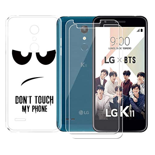QFSM 2 Pcs HD Película Protectora Cristal Templado Pantalla para LG K11 (5.3") + 1 Pcs Funda para LG K11 Silicona Carcasa TPU Case Cover-Duo5