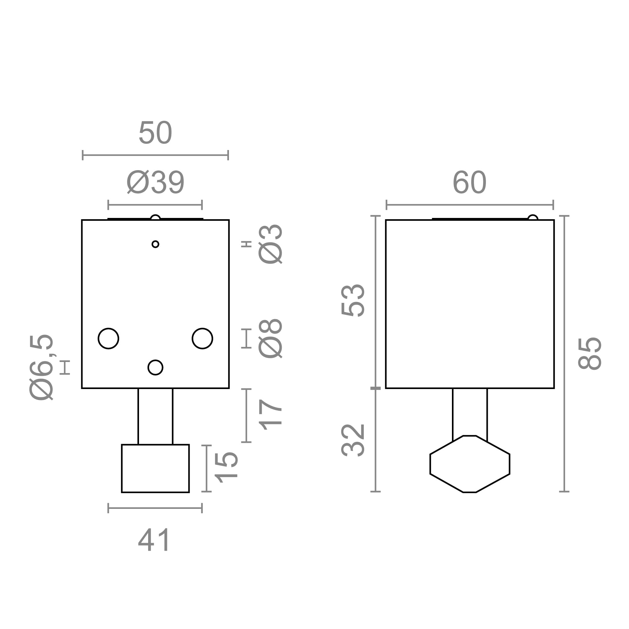 MICEL - 13370 - Candado Cuadrado de Seguridad con Grillete de Acero Inoxidable, Llave Tubular y Cilindro de Latón, ideal para Puertas, Armarios y Contenedores, acabado Cromado Brillo, 50 x 85 x 60 mm