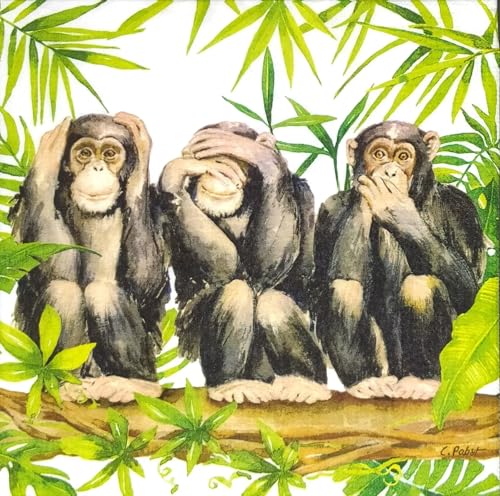 Set of 2 Individual Decoupage Paper Party Napkin Chimpanzee Monkey Ape Watercolor Decor Luncheon Napkins for a Birthday Holiday, Wedding, Cocktail Party