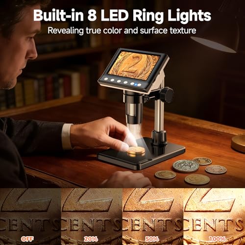 Image of Leipan 4.3 inch Coin Microscope Digital Microscope for Collectors 1980P HD Error Coin Magnifier with 8 LED Lights, Compatible with Windows /Mac