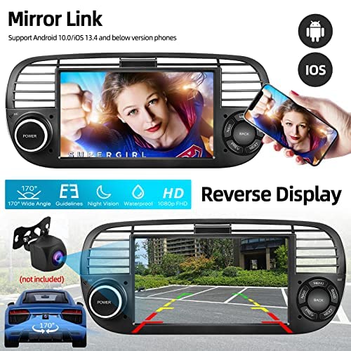 OiLiehu Autoradio Android 13 Per Fiat 500 (2007-2015) - 7 Pollici, 4G+64G, CarPlay Wireless, GPS, WiFi, SWC, EQ 32 Bande + Telecamera Posteriore