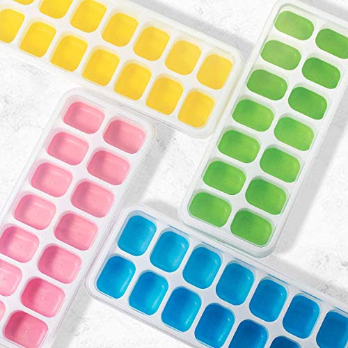 Eiswürfelform,14-Fach Silikon 4er Pack Eiswuerfel mit Deckel, BPA-Frei Eiswürfel Form Quadratische Eiswürfelschalen,Platzsparend und stapelbar Ice Tray Ice Cube, eiswürfelbehälter Silikon für Familie Cover