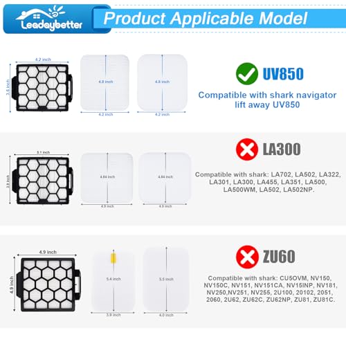 Image of Leadaybetter UV850 Brush Filter Replacement Parts for Shark Performance Lift-Away ADV DuoClean Upright Vacuum, 1 Soft Brush Roll, 2 HEPA, 6 Foam Felt Filters, Part #1483FC2000 & XHF320 & XFFK602UKT
