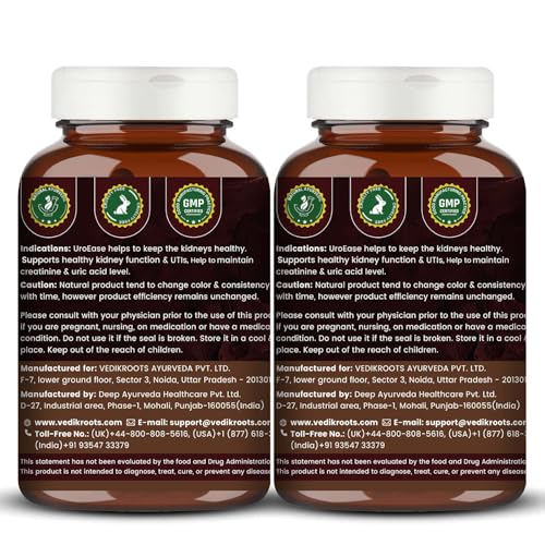 Image of Vedik Roots UroEase | Kidney & Uric Acid Support Supplement | Punarnava & Gokhru | Urinary Health | 60 Veg Capsules (Pack of 2)