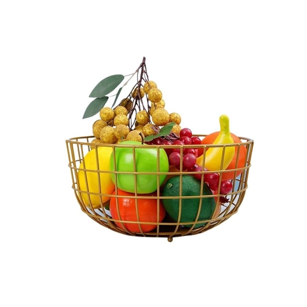 HLHLOP777 Fruit Bowl Metal Fruit Basket Chrome Finish Wire Bowl Table Fruit Basket(Gold)