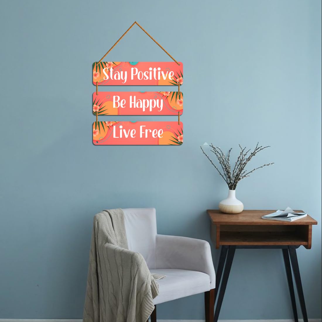 Guru1ders Wall Hangings For Home Decoration Motivational Wall Hanging 3 Pcs Wood Wall Hanger For Home Dcor | Quotes Wall Stickers For Living Room Stay Positive Be Happy Wall Hanging Decorative Items