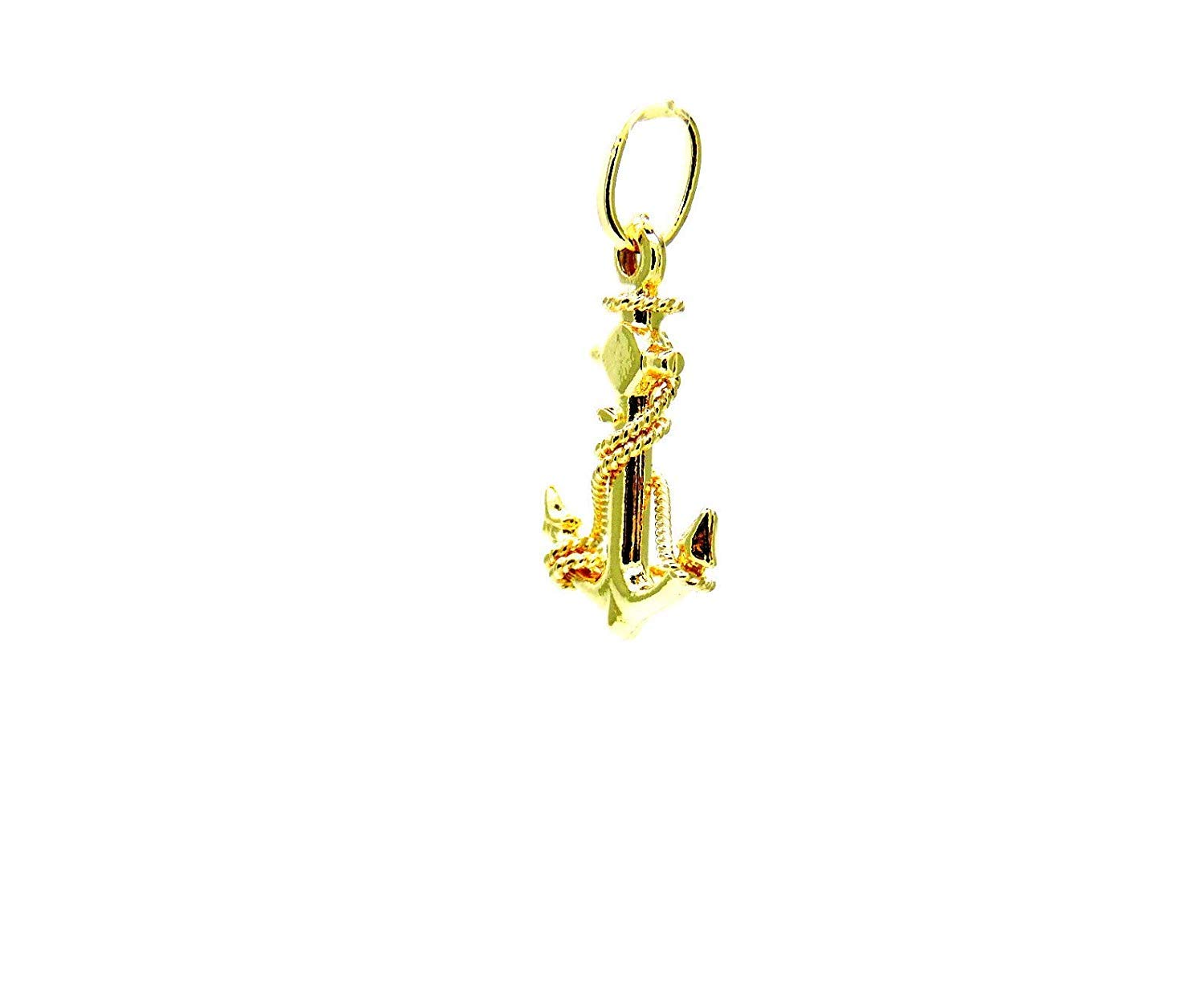 Ciondolo Oro Giallo 18kt (750) Pendente Ancora Filo Corda Uomo Donna Bambini
