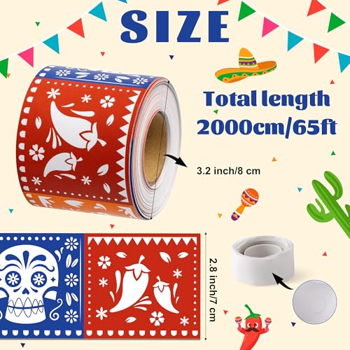 Image of BeYumi Mexican Fiesta Border Trim - 65ft Cinco De Mayo Flags Straight Rolled Border Trim Colorful Papel Picado Mexican Fiesta Carnival Bulletin Board Set Taco Birthday Party School Home Wall Decor