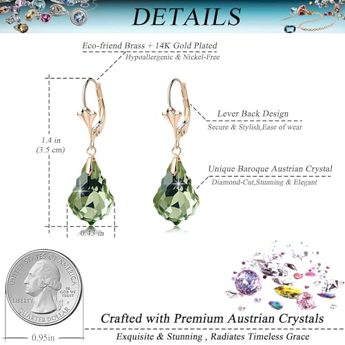 Austrian Crystal Baroque Drop Leverback Earrings for Women Fashion 14K Gold Plated Hypoallergenic Jewelry4