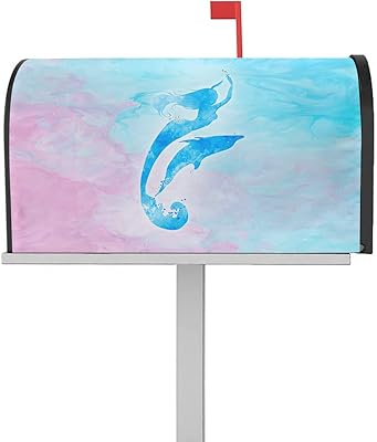 Magnetic Mailbox Cover Mermaid Dolphin Silhouette Dreamy Blue Watercolor Standard Size Removable Post Letter Box Cover Waterproof Garden Yard Outdoor Decoration