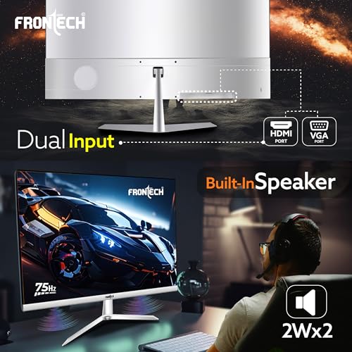 Image of FRONTECH 24 Inch Ultima Series LED Monitor | Refresh Rate 75 Hz,IPS Panel | Full HD 1080p, Wall Mountable Sleek & Elegant Design | HDMI & VGA Ports, Dual 2W Built-in Speakers (MON-0062,White)