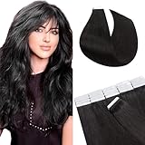 SEGO Tape in Extensions Echthaar Klebeband 20 Tressen 2.5g/pcs Adhesive Weft Haarverlängerung Haarteil 100% Remy Human Haar Glatt Naturschwarz#1B 50 cm (20 Stück)
