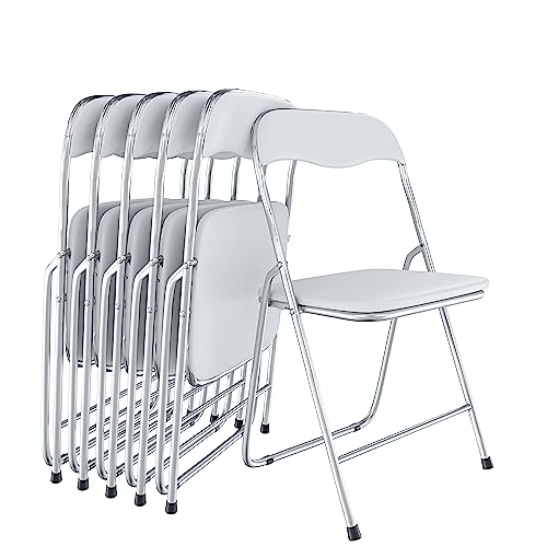 Set da 6 Sedie Pieghevoli Slim in Metallo, Comode Sedie Salvaspazio Portatili per Interno Esterno Ufficio Casa Campeggio Giardino Ospiti con Seduta Imbottita Design Moderno 44 x 44 x 78 cm (White)
