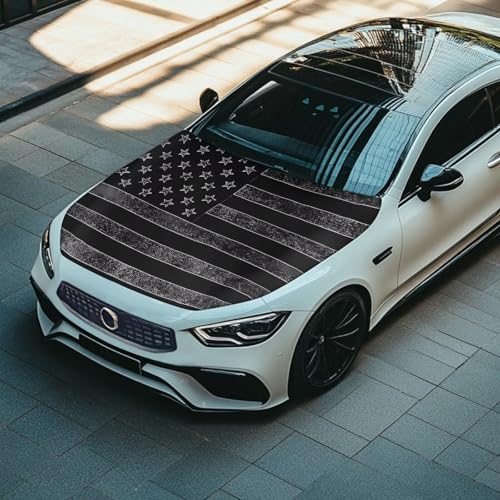 Image of Black American Flag USA Car Hood Cover Stretchable Polyester,Engine Cover,Elastic Fabrics Can be Washed,Car Bonnet All-Season Protection