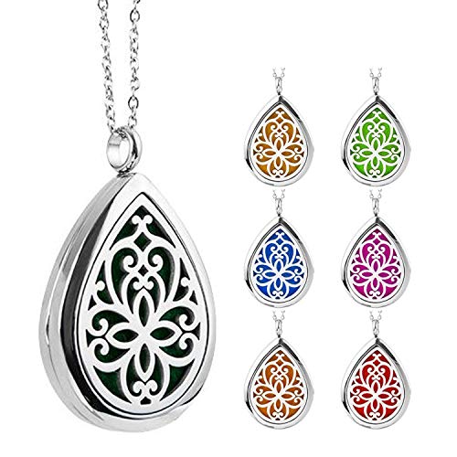Essential Oil Diffuser Necklace Locket Pendant Stainless Steel Perfume Aromatherapy Necklace with 10 Refill Pads and 24 inches Adjustable Chain