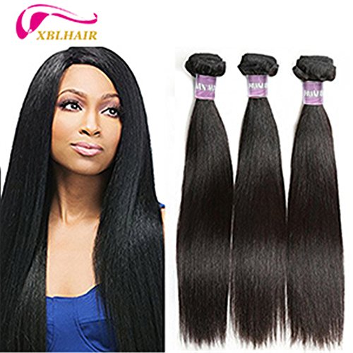 Xblhair Brazilian virgin Hair Extensions Straight 7A Grade 100% Unprocessed Human Hair 3 Bundles 24 26 28inch Virgin Human Hair Weave Natural Black Color Remy Hair