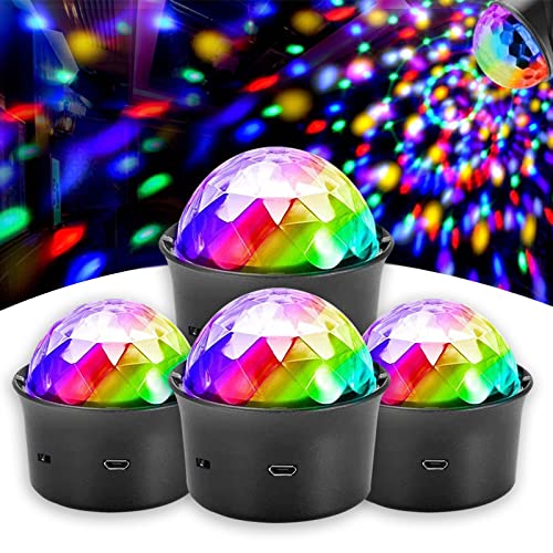 4 Pack Mini Disco Ball Light Voice Activated Multicolor Disco Ball Party Lights USB Rechargeable Battery Car Decorative Sound Activated LED Stage Lights for Christmas Kids Room Party Disco