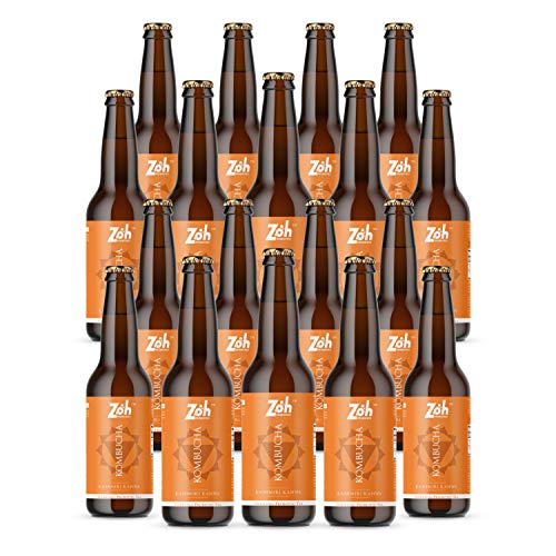 Image of Zoh Probiotics Kashmiri Kahwa Kombucha | Tea with detoxifying acids, and digestive enzymes. Raw, unfiltered, and unpasteurized with Mother. Made with saffron & spices (330 ml, Pack of 18)