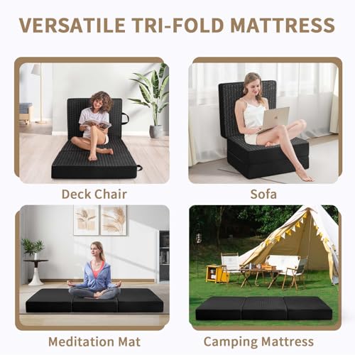 Image of CYMULA Folding Mattress Single Size,6 inch Tri-Fold Floor Mat for Naps,Black