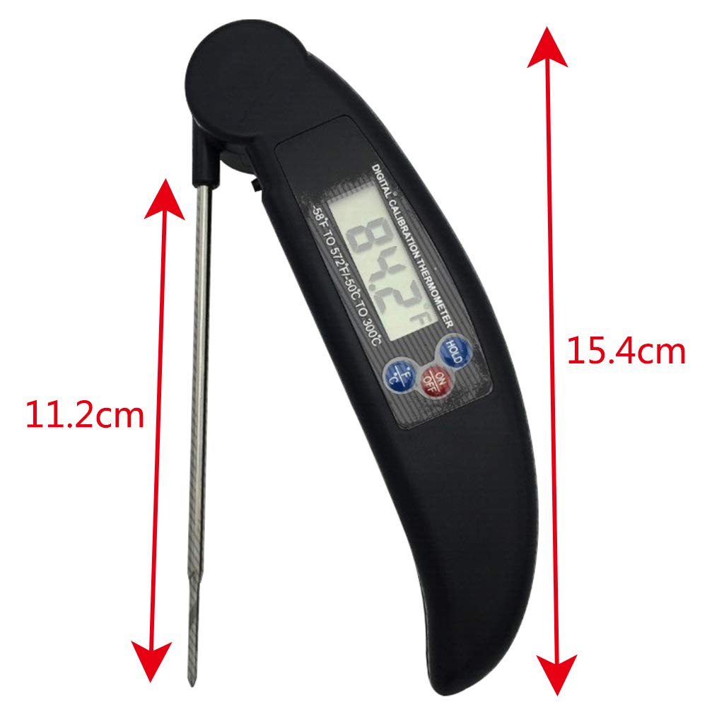 Thermomètre à Lecture instantanée, thermomètre numérique pour la Cuisson de la Viande/avec sonde Pliable, thermomètre à Viande pour Barbecue avec Aimant, Noir (Noir)