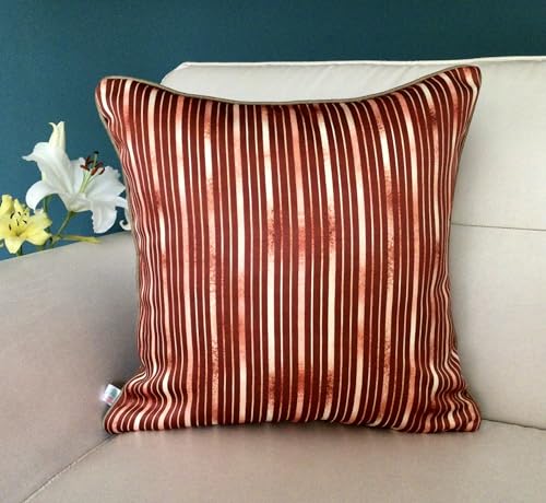 Image of TARA- Sparkling Homes 18 x 18 Inches Zari Embroidered Velvet Cushion Covers, 'Padmini' from 'The Royal Collection', Set of 1 (Burnt Orange, 18 x 18 Inches)
