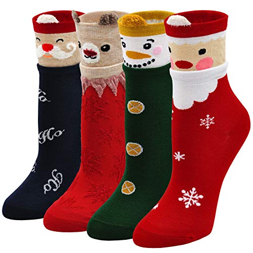 ZFSOCK Calcetines Navidad Mujer Divertidos: Invierno Térmicos Algodon Calcetines Patrón Animales Originales Navidad Madre Novia Cumpleaños 4 Pares Talla 35-41 Cover
