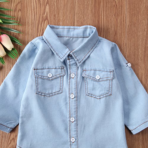 Baby Boys Girls Demin T-Shirt Adjustable Long Sleeve T-Shirt Top Sleeve Button Down Denim Blouse Casual Top 1-6T3