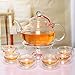 Beddingleer Teekanne aus Glas 600 mL Teebereiter + 6 Tea Tassen + Wärmer mit Glasfilter und Glasdeckel aus hochwertigem Borsilikatglas